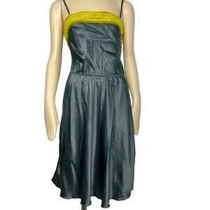 Free people silk slip dress grey yellow sz M